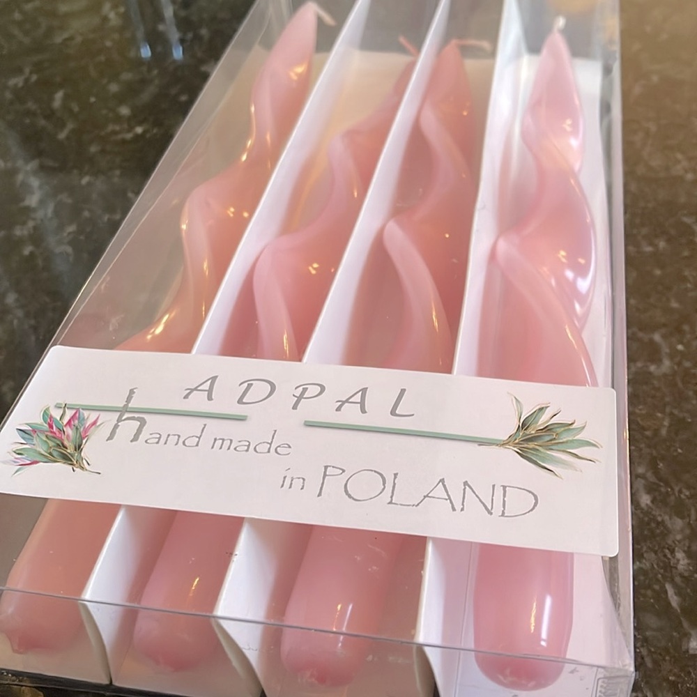 🔥PASTEL PINK SPIRAL CANDLES🔥HANDMADE IN POLAND BEAUTIFUL SET OF 4 NIB